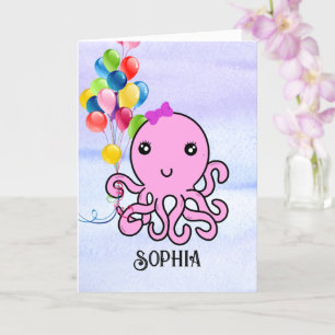 Tarjeta Cute Squid Birday Personaliza Nombre Edad Octopus 