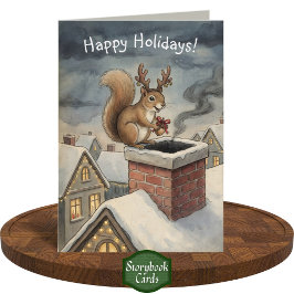 Tarjeta Cute Squirrel Playing Santa Drawing Christmas