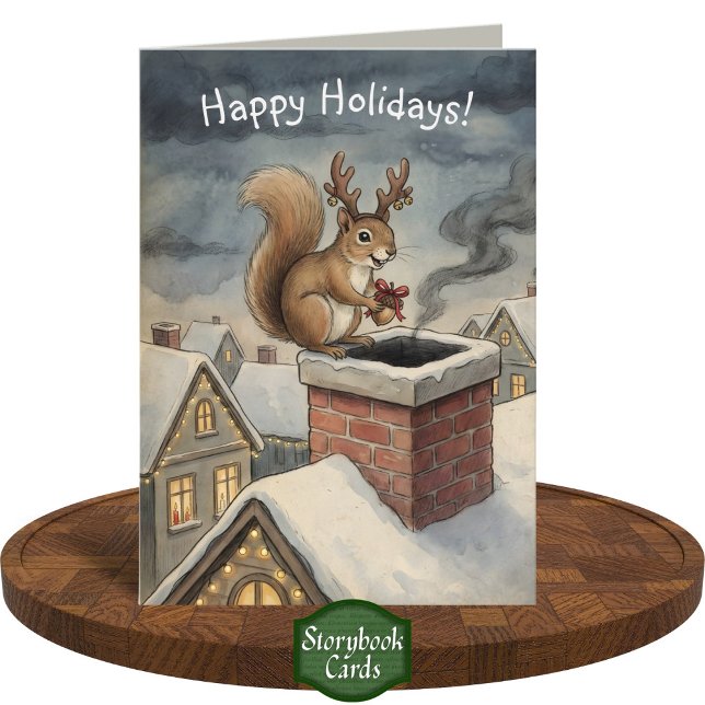 Tarjeta Cute Squirrel Playing Santa Drawing Christmas (Subido por el creador)