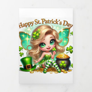 Tarjeta Cute St Patrick's Day con Festive Fairy