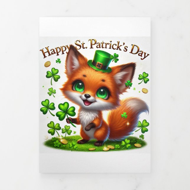 Tarjeta Cute St Patrick's Day con Fox (Foto de portada)