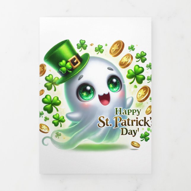 Tarjeta Cute St Patrick's Day con Ghost (Foto de portada)