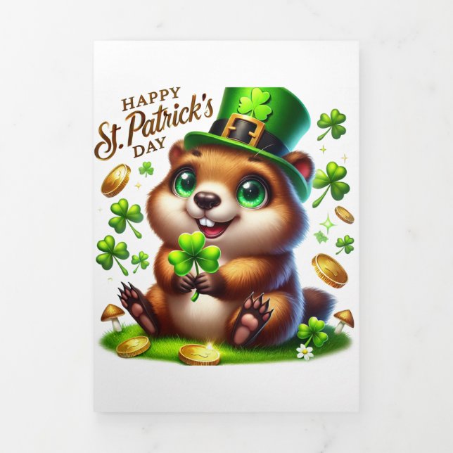 Tarjeta Cute St Patrick's Day con Marmot (Foto de portada)