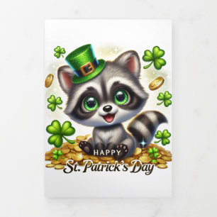 Tarjeta Cute St Patrick's Day con Raccoon