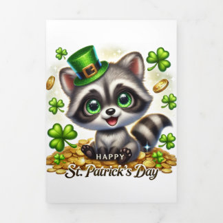 Tarjeta Cute St Patrick's Day con Raccoon