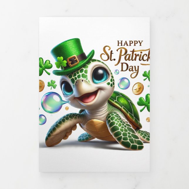 Tarjeta Cute St Patrick's Day con tortuga marina f (Foto de portada)