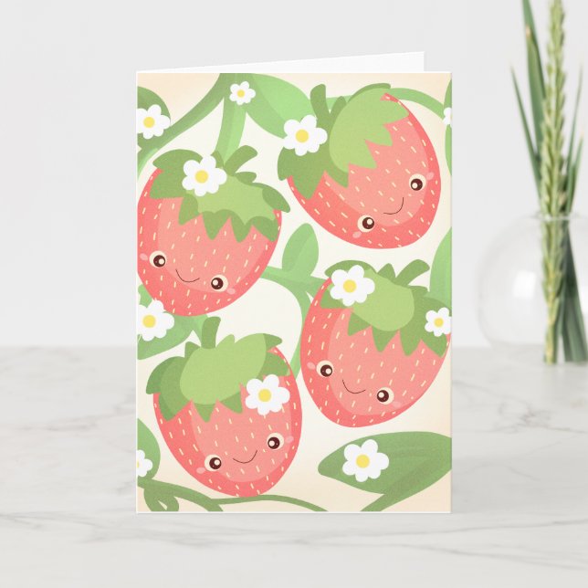 Tarjeta Cute Strawberry Garden  (Anverso)