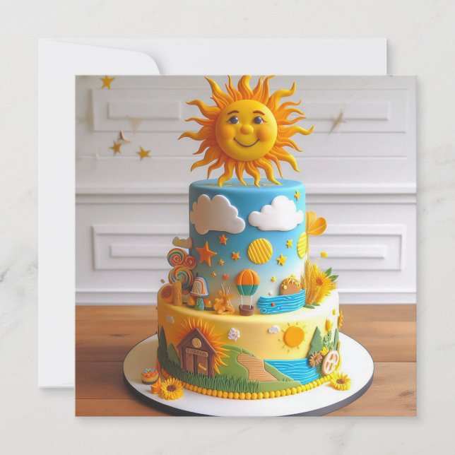 TARJETA CUTE SUNSHINE TEMÁTICO DECORADO CUMPLEAÑOS CAKE (Anverso)