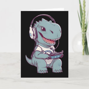 Tarjeta Cute T. Rex-dinosaur Jugando Videojuegos Gam