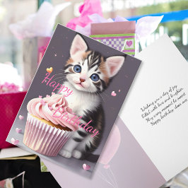 Tarjeta Cute Tabby Kitten Sweet Cupakes Cumpleaños Saludo