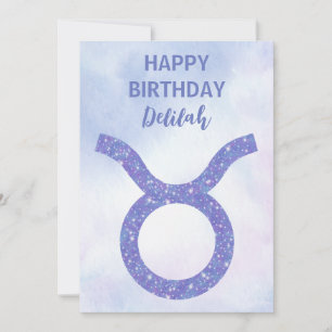 Tarjeta Cute Tauro Signo Astrológico Personalizado Púrpura