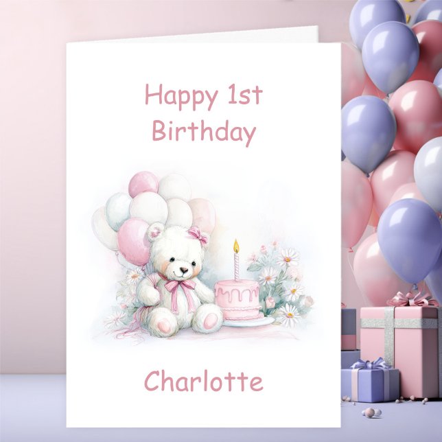 Tarjeta Cute Teddy Bear 1st Birthday (Subido por el creador)