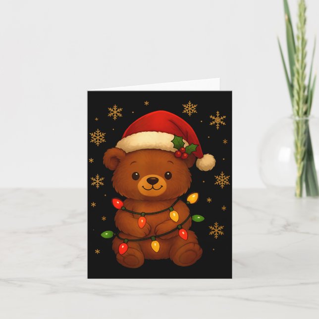 Tarjeta Cute Teddy Bear Christmas Tree Lights Santa Hat Fu (Anverso)