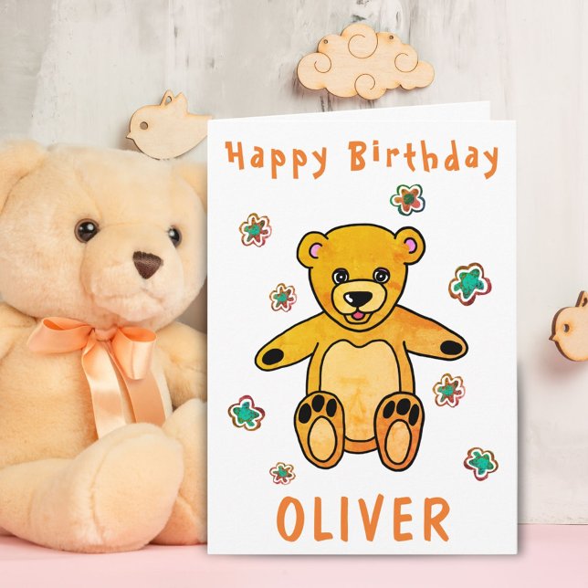 Tarjeta Cute Teddy Bear Flores Feliz Cumpleaños Niños (Subido por el creador)