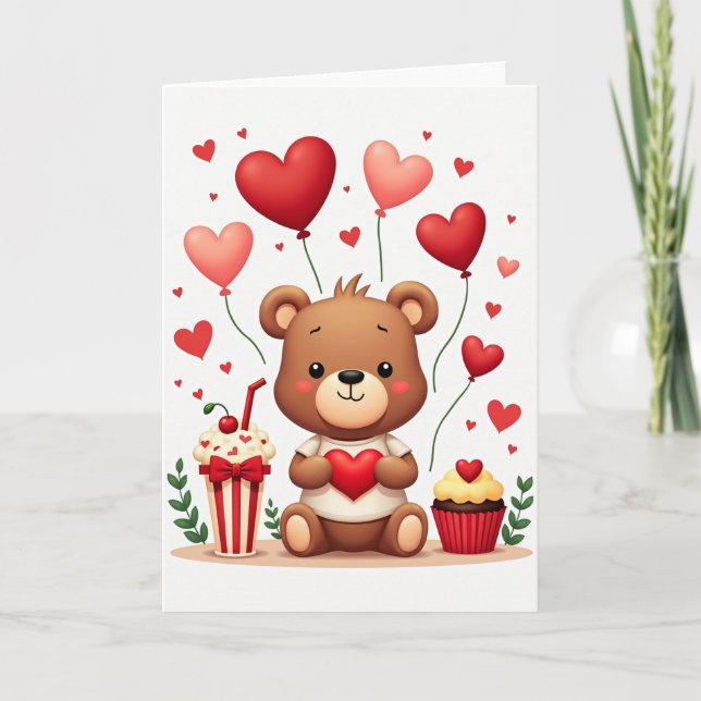 Tarjeta Cute Teddy Bear Love Hearts Card (Anverso)