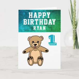 Tarjeta Cute Teddy Bear Photo Boy Primer cumpleaños
