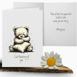 Tarjeta Cute Teddy Bear Pillow Pensando en ti