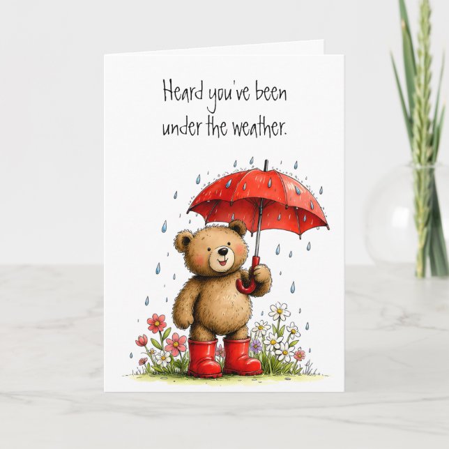 Tarjeta Cute Teddy Bear Red Galoshes Get Well Soon (Anverso)