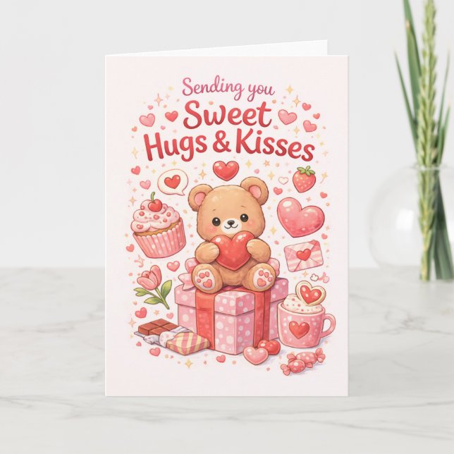 Tarjeta Cute Teddy Bear Sweet Hugs & Kisses Greeting Card  (Anverso)