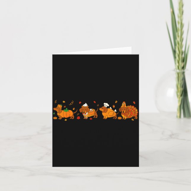 Tarjeta Cute Thanksgiving Dachshund Dogs Fall Gobble Prepp (Anverso)
