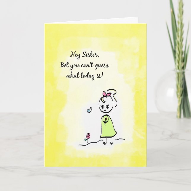 Tarjeta Cute Thinking of You Sister Day With Flower Girl (Anverso)