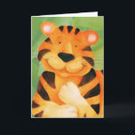 Tarjeta Cute Tiger art kids Birday Card<br><div class="desc">Mensaje dentro: Espero que tu cumpleaños esté lleno de diversión y risas. Que tengas un día fantástico". O puedes personalizar con tu propio mensaje. Pintado y diseñado exclusivamente por Sarah Trett.</div>