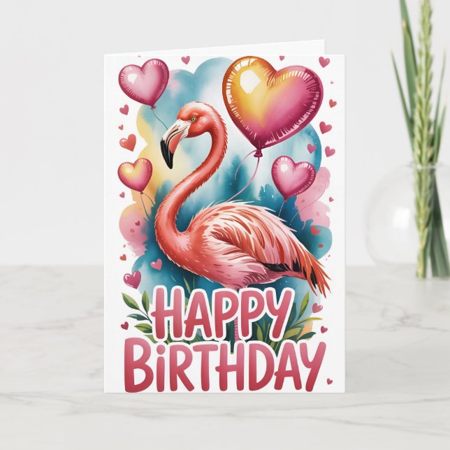 Tarjeta Cute Tropical Flamingo Birthday Card (Anverso)