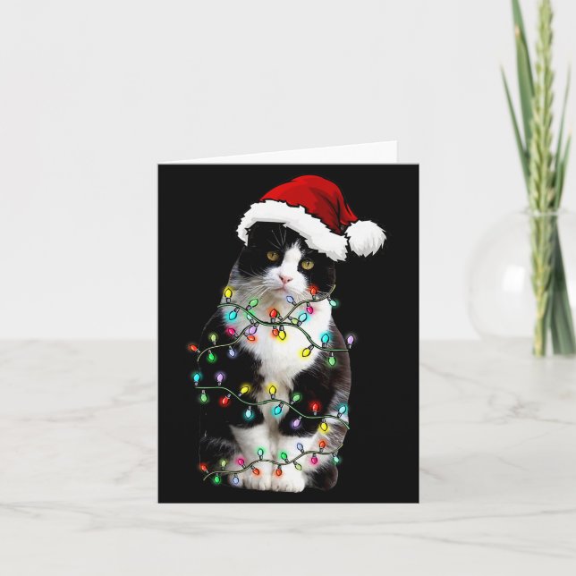 Tarjeta Cute Tuxedo Black Cat Christmas Light Cat Christma (Anverso)