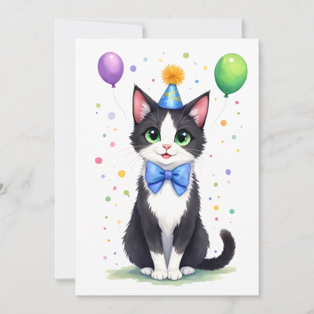 Tarjeta Cute Tuxedo Cat with a Bow Tie Happy Birthday (Anverso)