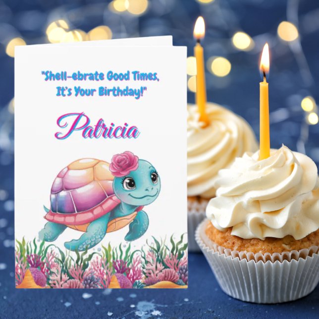 Tarjeta Cute Under the Sea Floral Sea Turtle Cumpleaños (Subido por el creador)