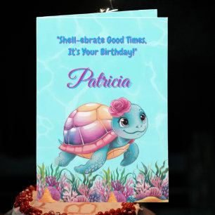 Tarjeta Cute Under the Sea Floral Sea Turtle Cumpleaños