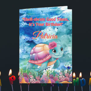 Tarjeta Cute Under the Sea Floral Sea Turtle Cumpleaños
