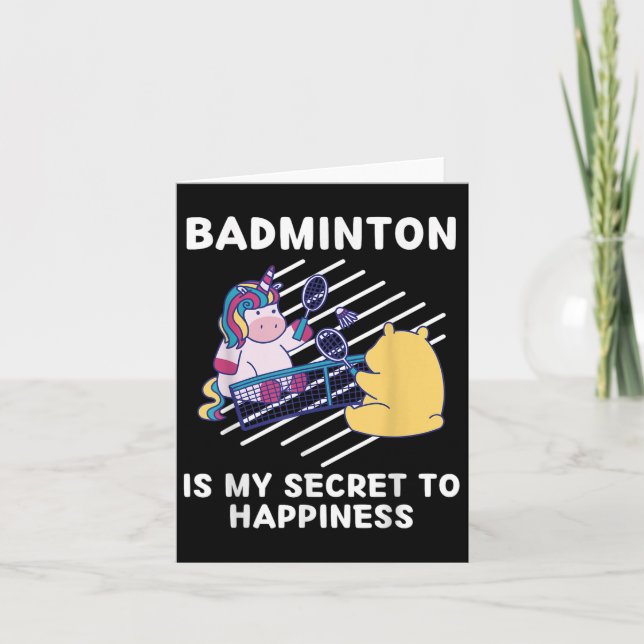 Tarjeta Cute Unicorn Badminton Es Mi Secreto Para Felicida (Anverso)