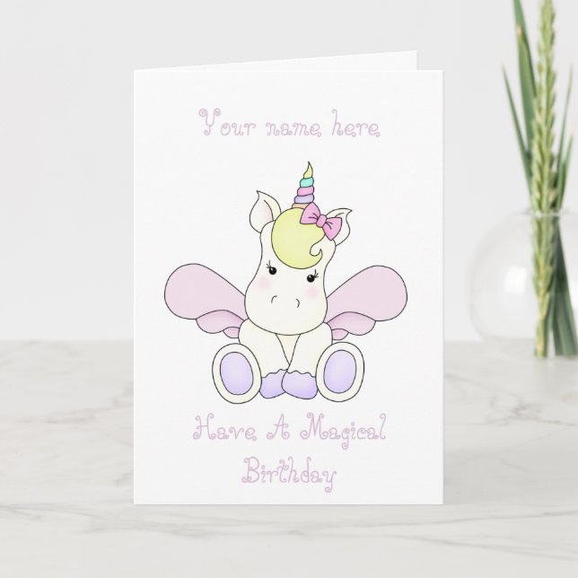 Tarjeta Cute Unicorn Birthday Card Personalised (Anverso)