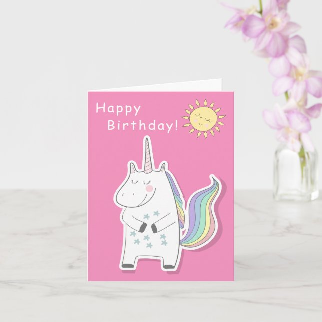 Tarjeta Cute Unicorn - Cumpleaños de las niñas (Orquídea)