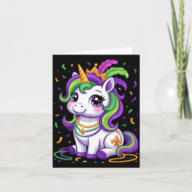 Tarjeta Cute Unicorn Mardi Gras Carnival Fat Tuesday Girls (Anverso)