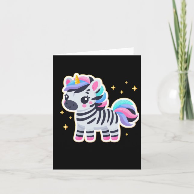 Tarjeta Cute Unicorn Zebra Pegatina  (Anverso)