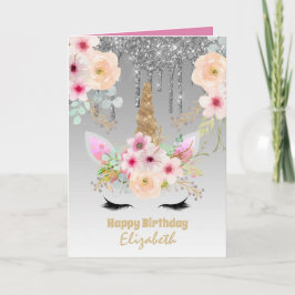 Tarjeta Cute unicornio Bonito gitano-plateado nombre rosa