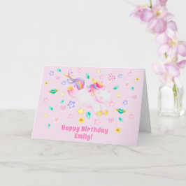 Tarjeta Cute Unicornio - Cumpleaños Personalizado De Niños