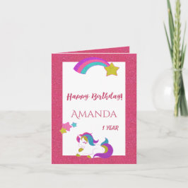 Tarjeta Cute unicornio feliz día mágico primer cumpleaños