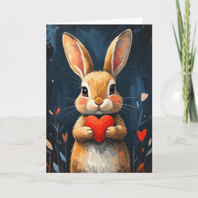 Tarjeta Cute Valentine Bunny Modern Art (Anverso)