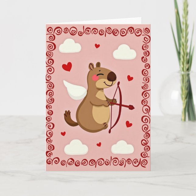 Tarjeta Cute Valentine Cupid Animal Card (Anverso)