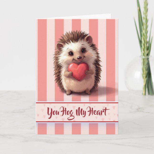 Tarjeta Cute Valentine Erizo Me Robas El Corazón (Anverso)