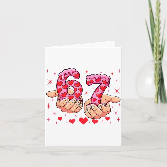 Tarjeta Cute Valentines Day 67 Hearts Funny Six Seven Meme (Anverso)
