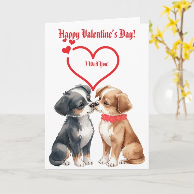 Tarjeta cute Valentine's Day dogs Folded Greeting Card (flor amarilla)
