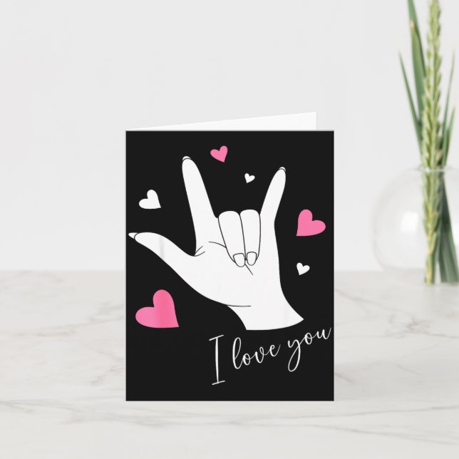 Tarjeta Cute Valentines Day Hearts I Love You Hand Sign La (Anverso)
