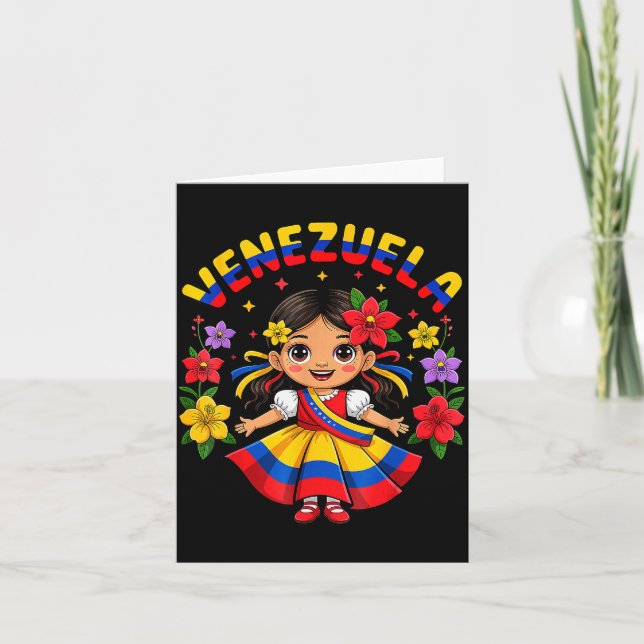 Tarjeta Cute Venezuela Girl Kids Traditional Dress Colorfu (Anverso)