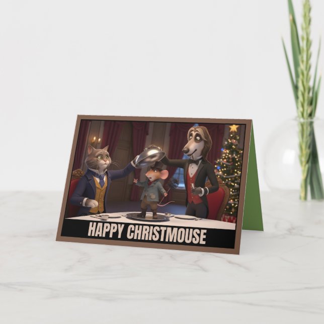 Tarjeta Cute Victorian cats and dog Christmas (Anverso)