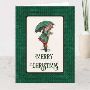 Tarjeta Cute Vintage Christmas Chica Holiday Card