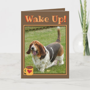 Tarjeta Cute Wake Up Birday Card con café y hebilla Basset